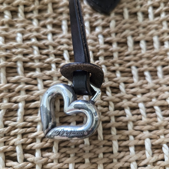 Brighton Straw Handbag Shoulder Bag Brown Leather Silvertone - Picture 4 of 11